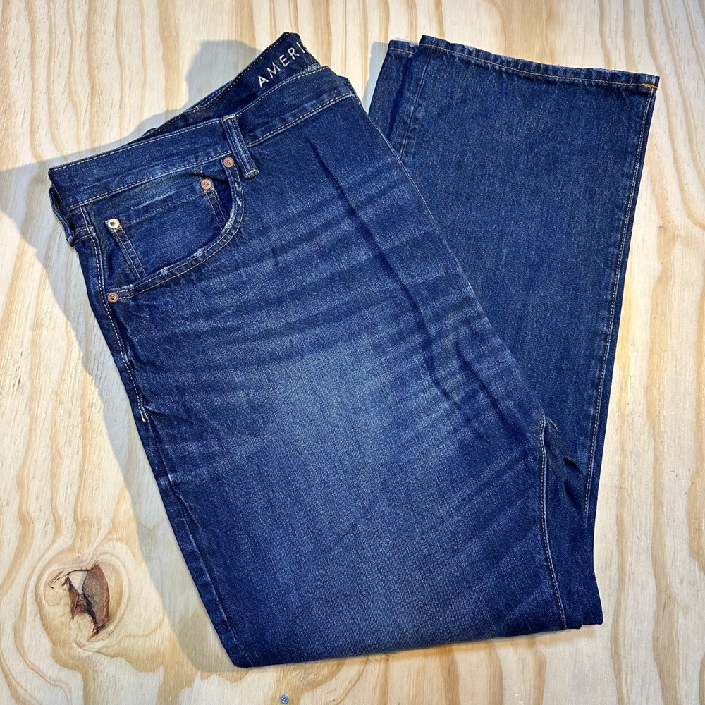 American Eagle Mens 44x32 Blue Original Straight Leg Cotton Denim Jeans